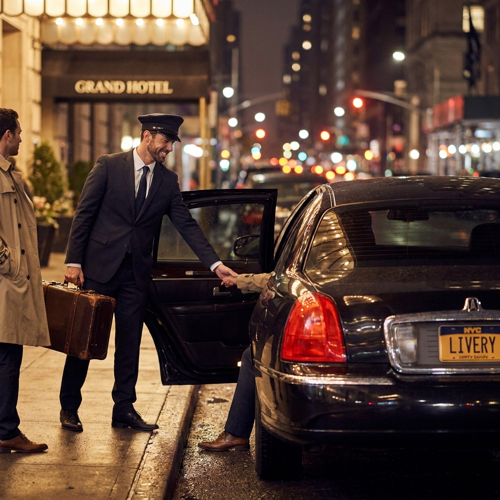 Chauffeur assisting passenger to the limousine